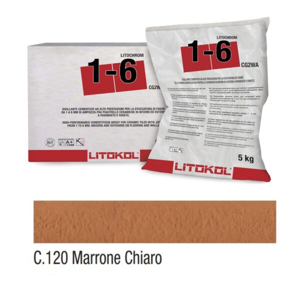 Cementa bāzes šuvju pildviela 5kg LITOCHROM 1-6 C.120 Marrone Chiaro