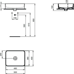 Valamu STRADA II VESSEL 50 RECTANGULAR, Ideal Standard
